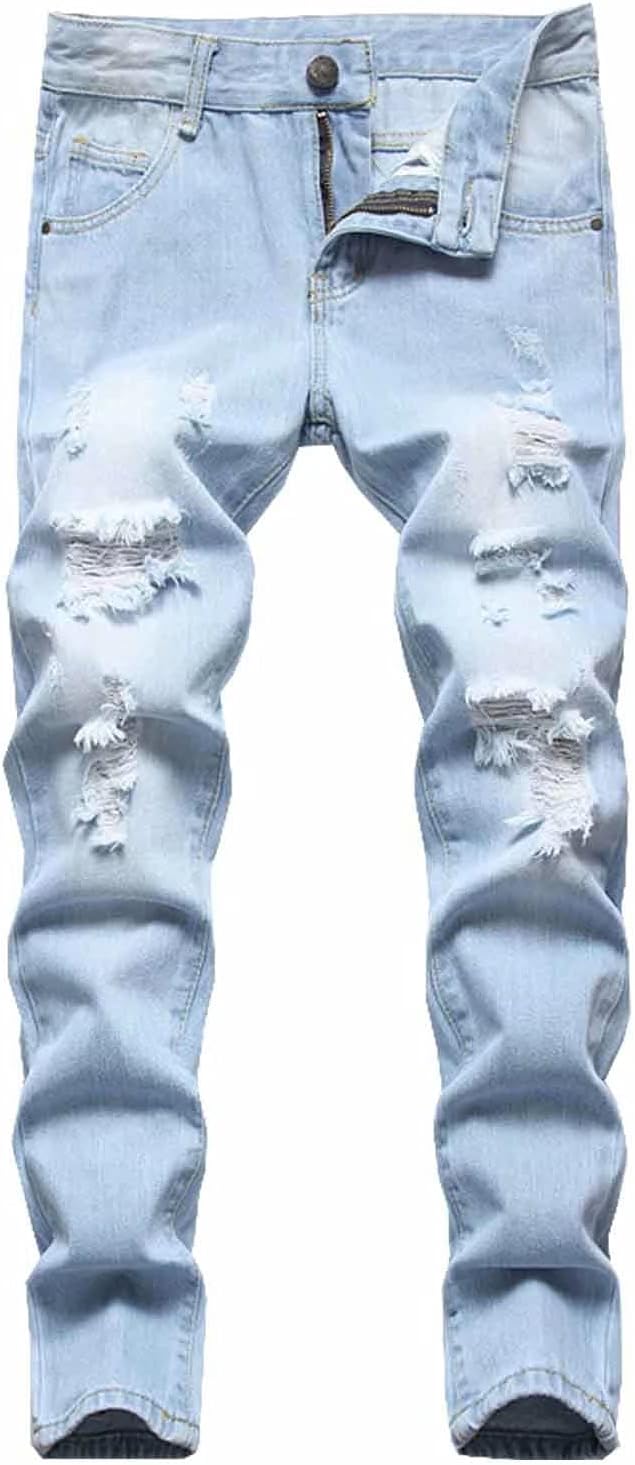 HENGAO Boy's Distressed Ripped Skinny Jeans