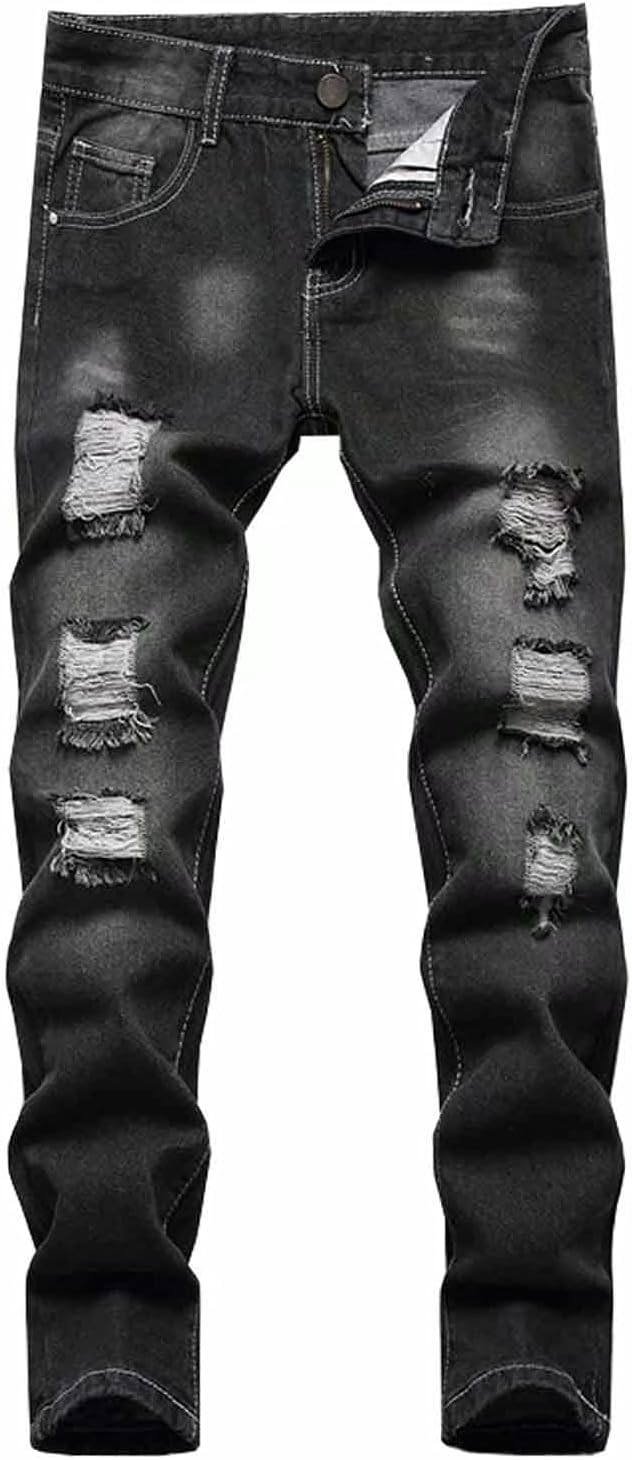 HENGAO Boy's Distressed Ripped Skinny Jeans