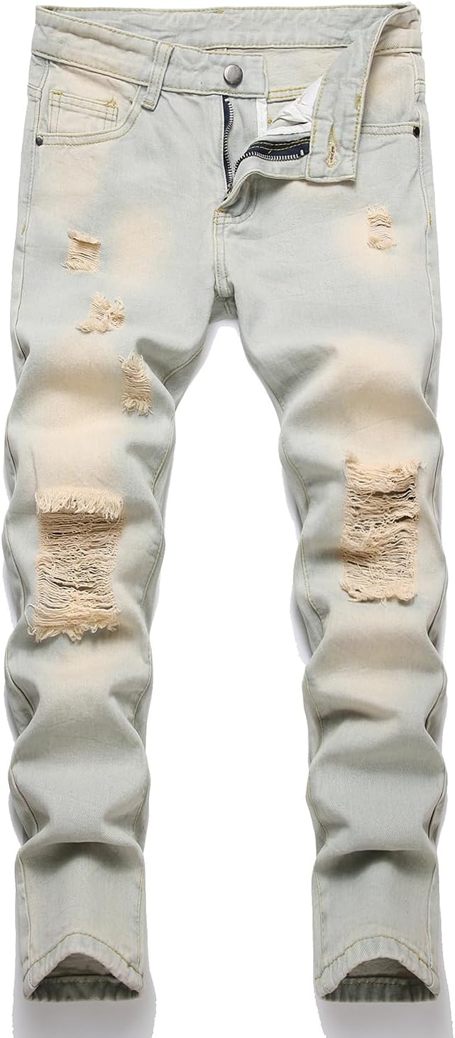 HENGAO Boy's Distressed Ripped Skinny Jeans
