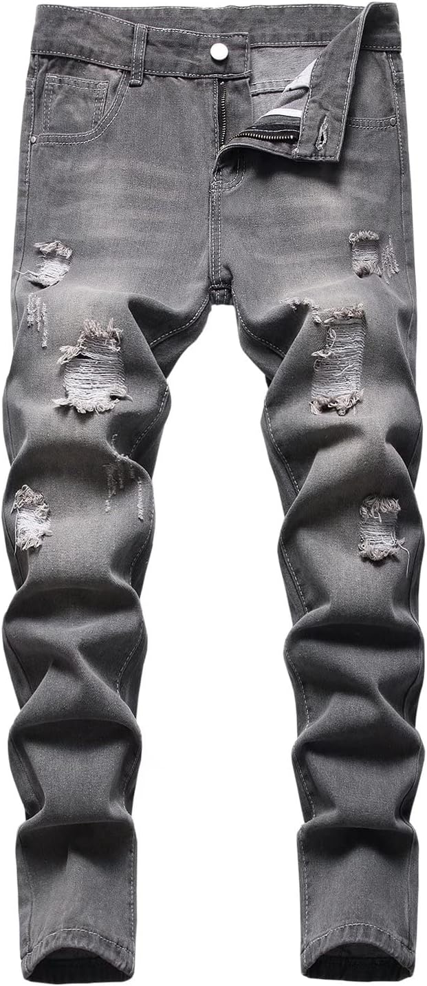 HENGAO Boy's Distressed Ripped Skinny Jeans