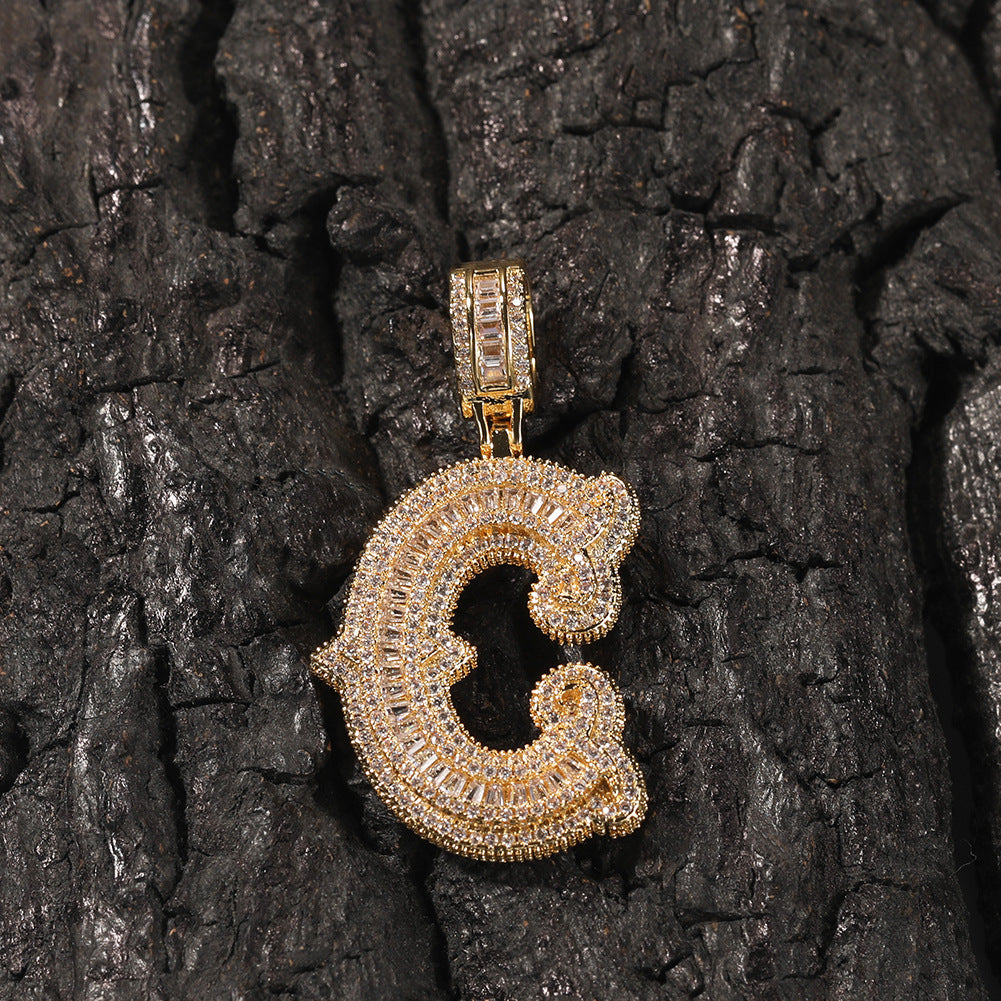Hip-hop fully diamond-encrusted spiky rock sugar letter necklace