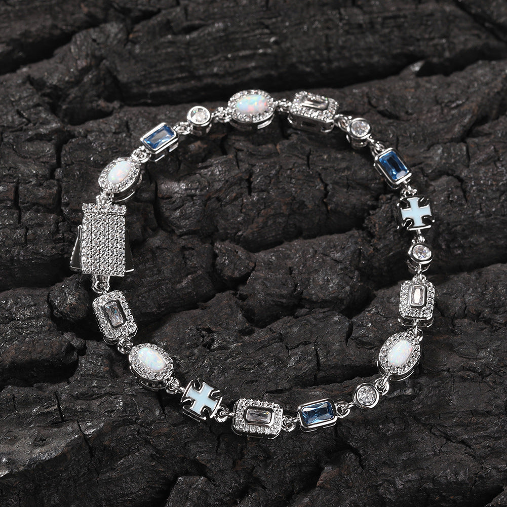 6mm blue colored gemstone bracelet with diamonds