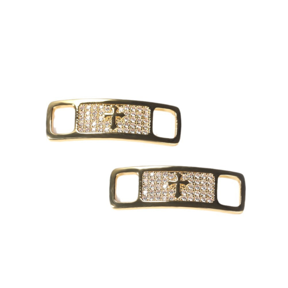 Hip-hop zircon cross smiling face broken heart shoe buckle